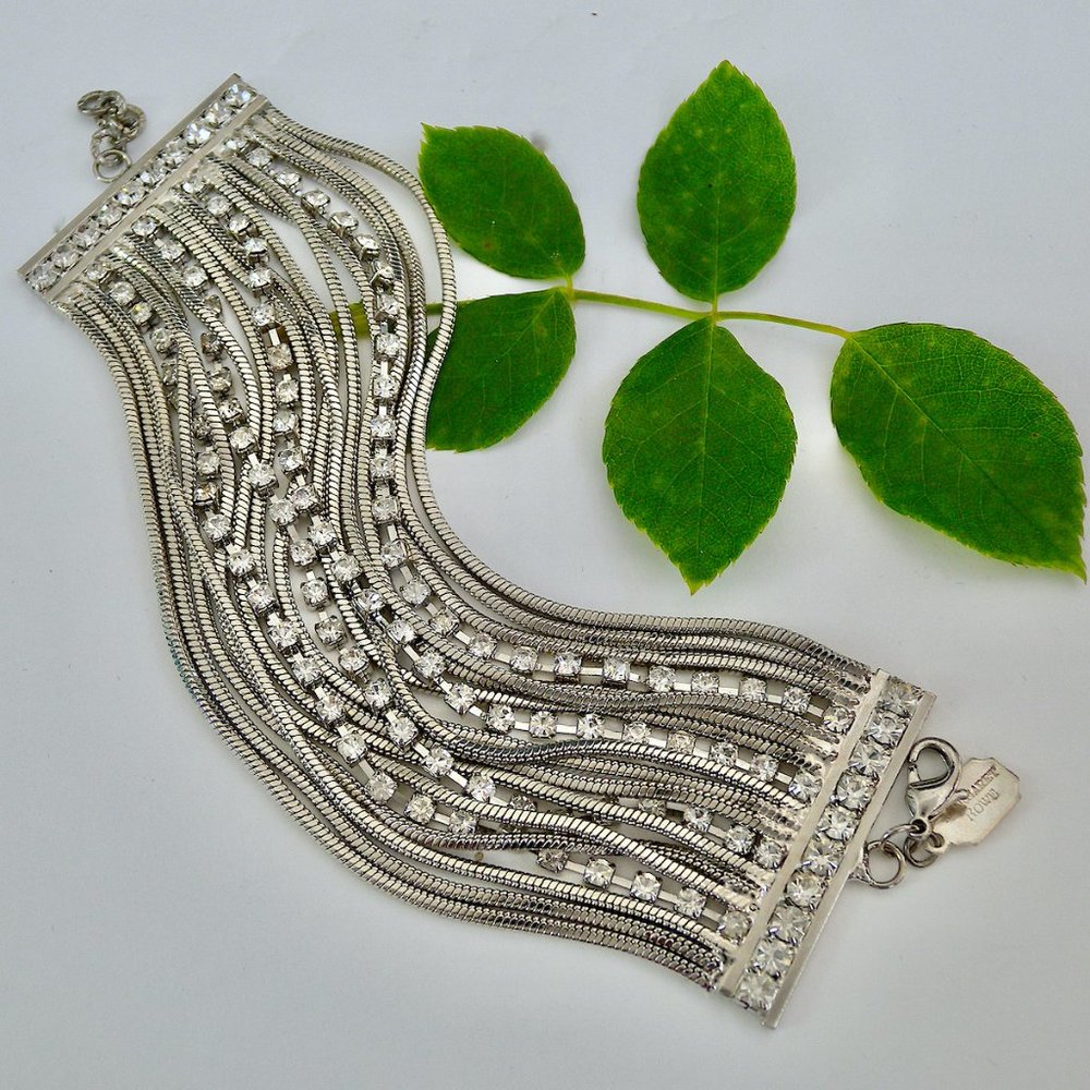 Multi Chain Statement Bracelet with Crystals